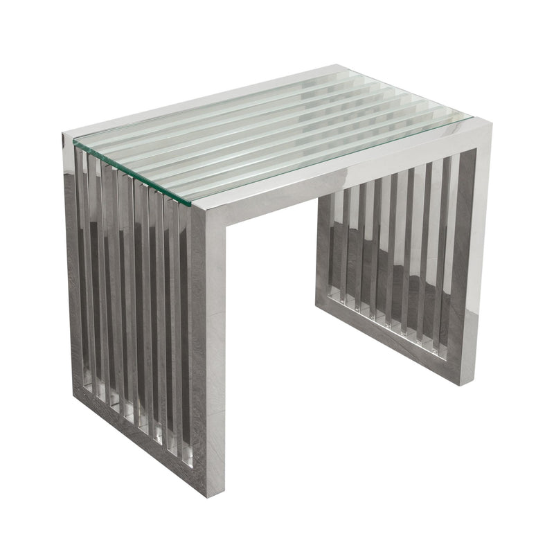 SOHO Rectangular Stainless Steel End Table w/ Clear, Tempered Glass Top by Diamond Sofa - Furniture City (CA)l