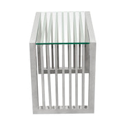 SOHO Rectangular Stainless Steel End Table w/ Clear, Tempered Glass Top by Diamond Sofa - Furniture City (CA)l