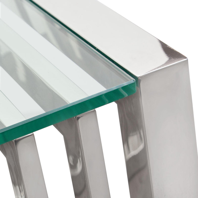SOHO Rectangular Stainless Steel End Table w/ Clear, Tempered Glass Top by Diamond Sofa - Furniture City (CA)l