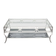 Avalon Cocktail Table with Clear Glass Top, Mirrored Shelf & Stainless Steel Frame by Diamond Sofa - Furniture City (CA)l