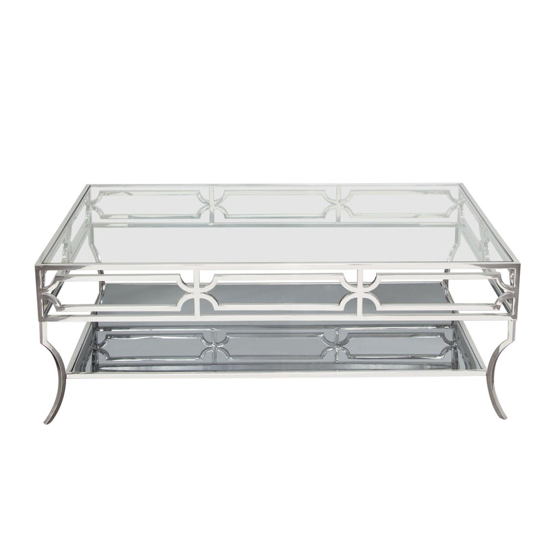 Avalon Cocktail Table with Clear Glass Top, Mirrored Shelf & Stainless Steel Frame by Diamond Sofa - Furniture City (CA)l