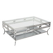 Avalon Cocktail Table with Clear Glass Top, Mirrored Shelf & Stainless Steel Frame by Diamond Sofa - Furniture City (CA)l
