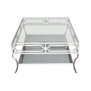 Avalon Cocktail Table with Clear Glass Top, Mirrored Shelf & Stainless Steel Frame by Diamond Sofa - Furniture City (CA)l