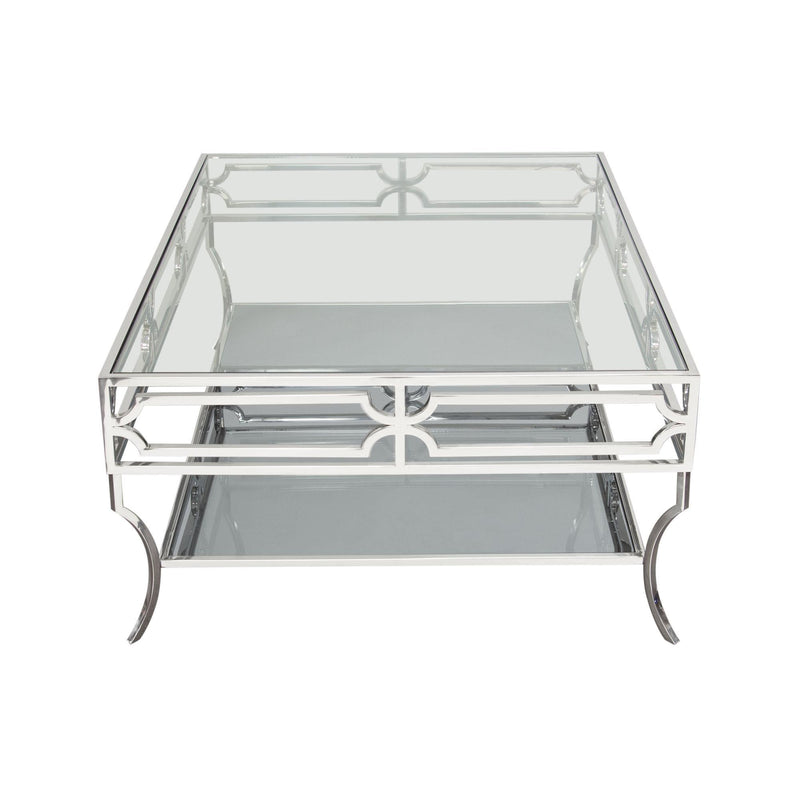 Avalon Cocktail Table with Clear Glass Top, Mirrored Shelf & Stainless Steel Frame by Diamond Sofa - Furniture City (CA)l