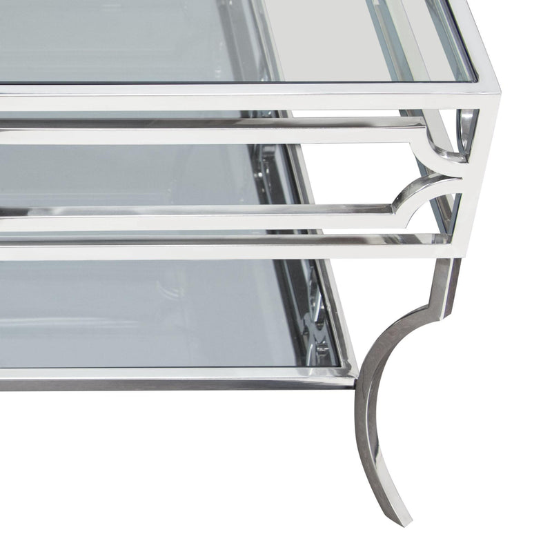 Avalon Cocktail Table with Clear Glass Top, Mirrored Shelf & Stainless Steel Frame by Diamond Sofa - Furniture City (CA)l
