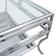Avalon Cocktail Table with Clear Glass Top, Mirrored Shelf & Stainless Steel Frame by Diamond Sofa - Furniture City (CA)l