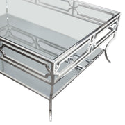 Avalon Cocktail Table with Clear Glass Top, Mirrored Shelf & Stainless Steel Frame by Diamond Sofa - Furniture City (CA)l