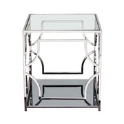 Avalon End Table with Clear Glass Top, Mirrored Shelf & Stainless Steel Frame by Diamond Sofa - Furniture City (CA)l