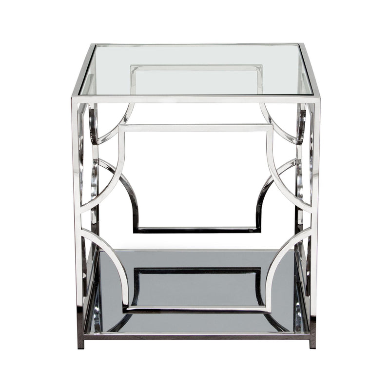 Avalon End Table with Clear Glass Top, Mirrored Shelf & Stainless Steel Frame by Diamond Sofa - Furniture City (CA)l