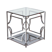 Avalon End Table with Clear Glass Top, Mirrored Shelf & Stainless Steel Frame by Diamond Sofa - Furniture City (CA)l