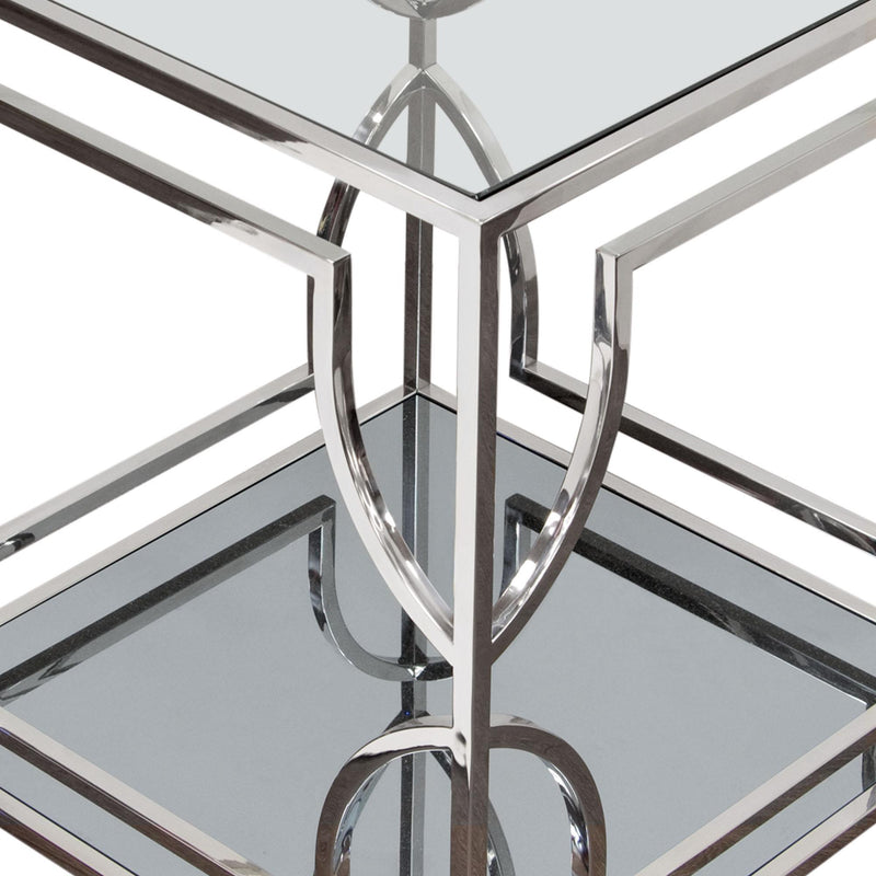 Avalon End Table with Clear Glass Top, Mirrored Shelf & Stainless Steel Frame by Diamond Sofa - Furniture City (CA)l