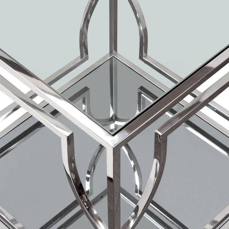 Avalon End Table with Clear Glass Top, Mirrored Shelf & Stainless Steel Frame by Diamond Sofa - Furniture City (CA)l