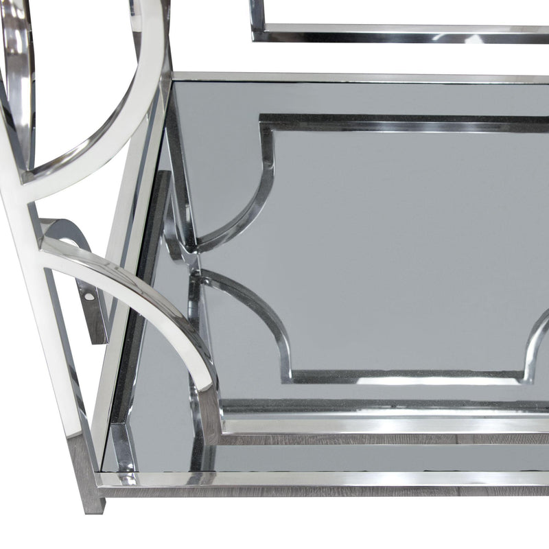 Avalon End Table with Clear Glass Top, Mirrored Shelf & Stainless Steel Frame by Diamond Sofa - Furniture City (CA)l