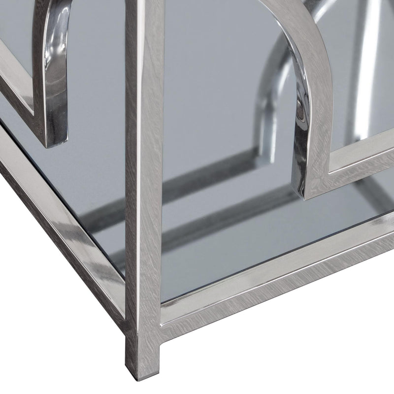 Avalon End Table with Clear Glass Top, Mirrored Shelf & Stainless Steel Frame by Diamond Sofa - Furniture City (CA)l