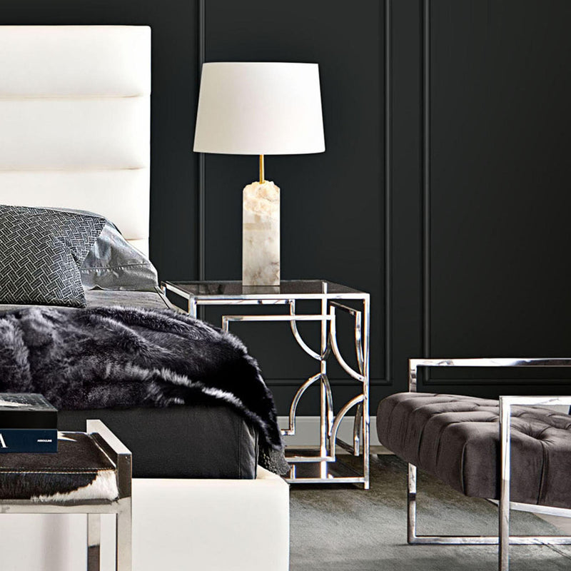 Avalon End Table with Clear Glass Top, Mirrored Shelf & Stainless Steel Frame by Diamond Sofa - Furniture City (CA)l
