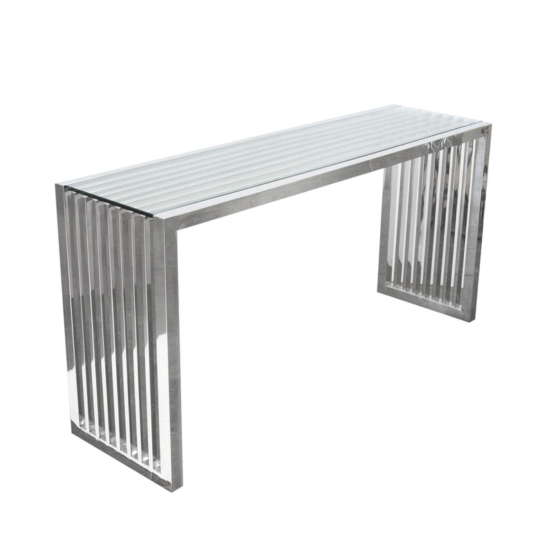 SOHO Rectangular Stainless Steel Console Table w/ Clear, Tempered Glass Top by Diamond Sofa - Furniture City (CA)l