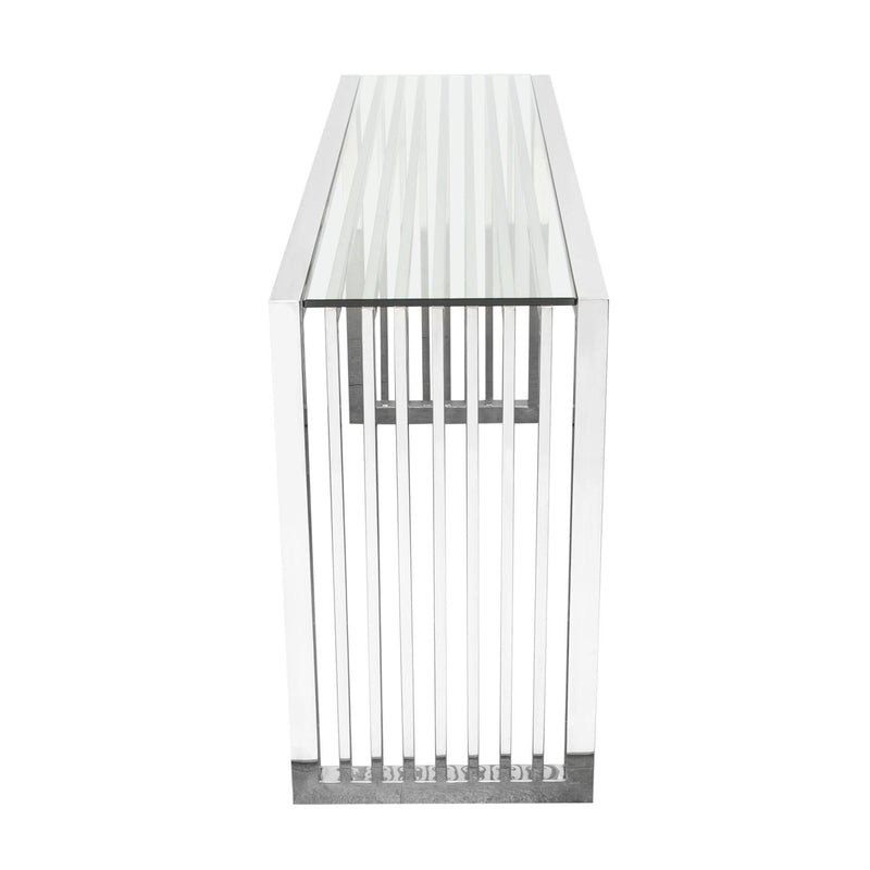 SOHO Rectangular Stainless Steel Console Table w/ Clear, Tempered Glass Top by Diamond Sofa - Furniture City (CA)l