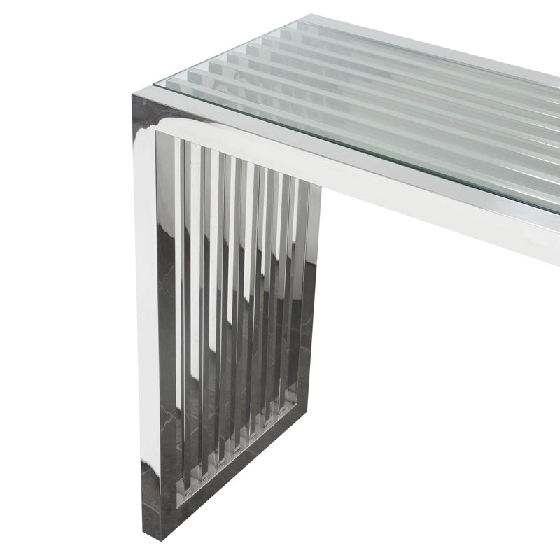 SOHO Rectangular Stainless Steel Console Table w/ Clear, Tempered Glass Top by Diamond Sofa - Furniture City (CA)l