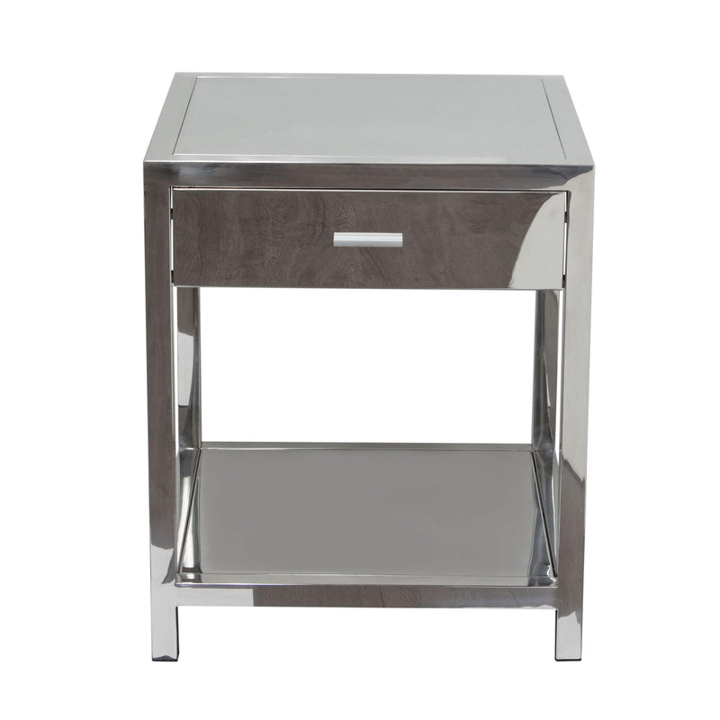 Corleo 1-Drawer Accent Table in Polished Stainless Steel by Diamond Sofa - Furniture City (CA)l