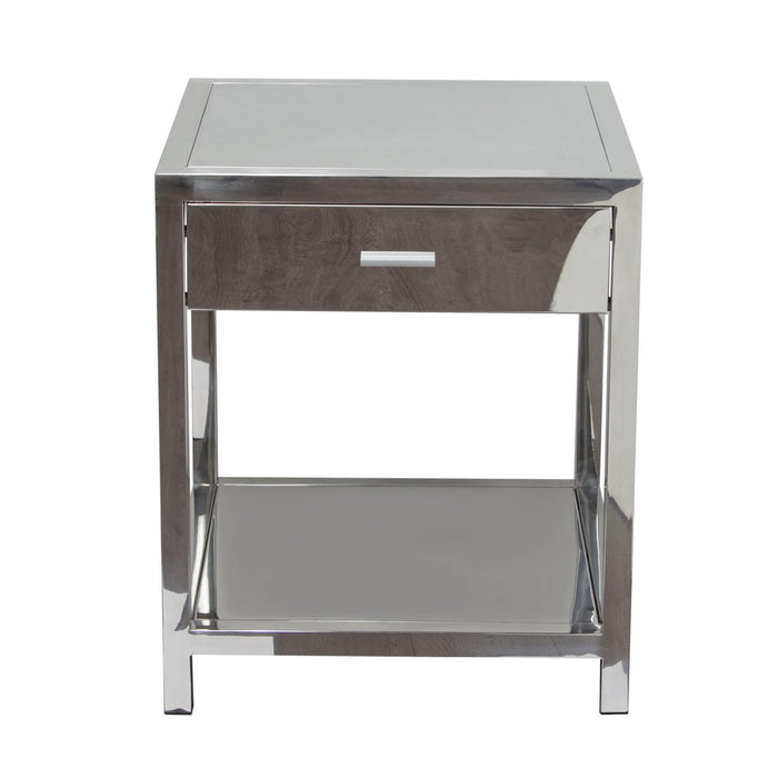 Corleo 1-Drawer Accent Table in Polished Stainless Steel by Diamond Sofa