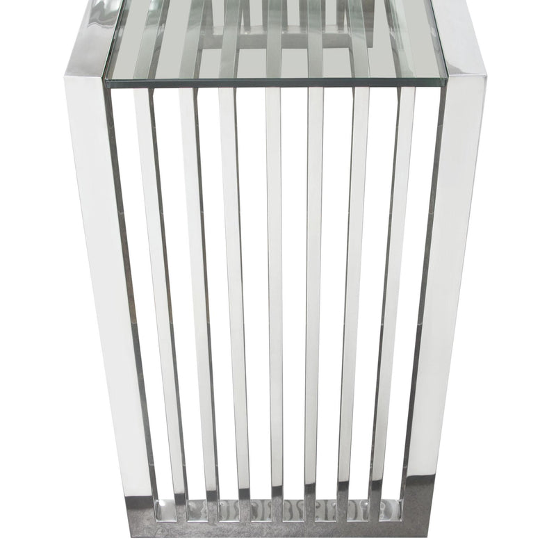 SOHO Rectangular Stainless Steel Console Table w/ Clear, Tempered Glass Top by Diamond Sofa - Furniture City (CA)l