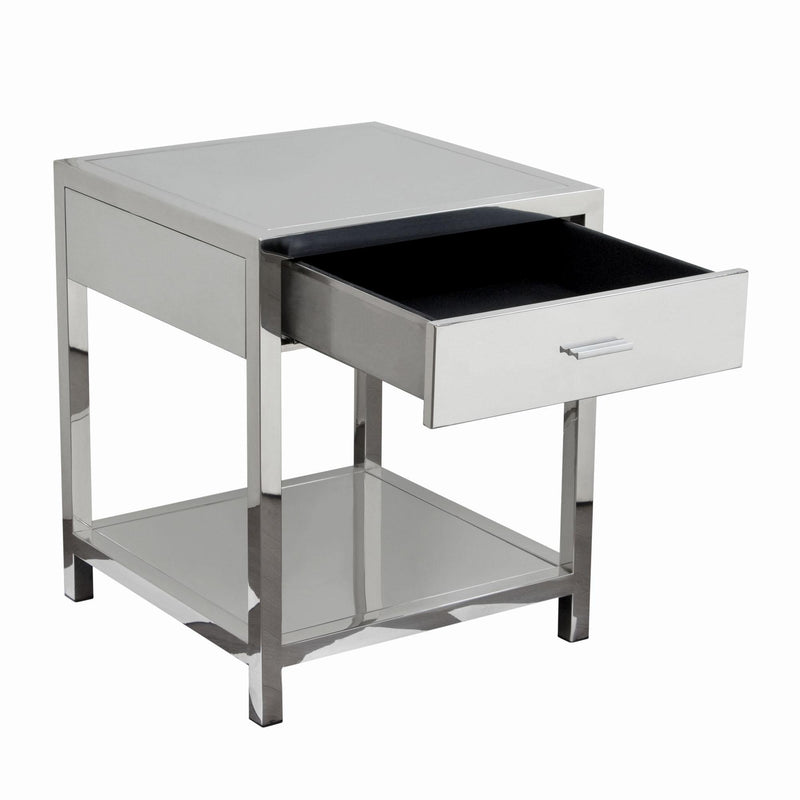 Corleo 1-Drawer Accent Table in Polished Stainless Steel by Diamond Sofa - Furniture City (CA)l