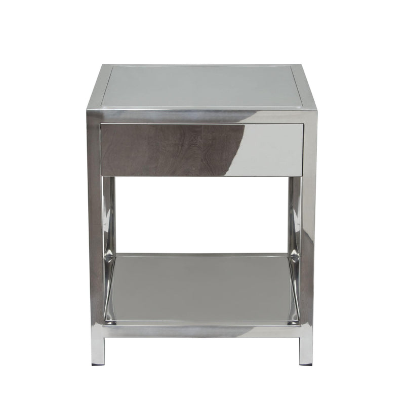 Corleo 1-Drawer Accent Table in Polished Stainless Steel by Diamond Sofa - Furniture City (CA)l