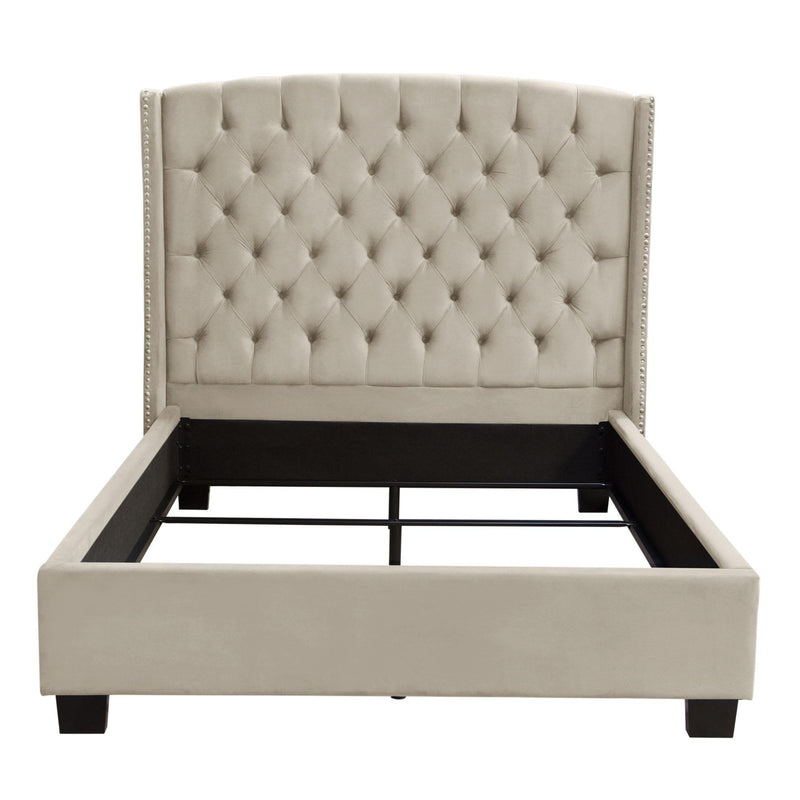 Majestic Queen Tufted Bed in Tan Velvet with Nail Head Wing Accents by Diamond Sofa - Furniture City (CA)l