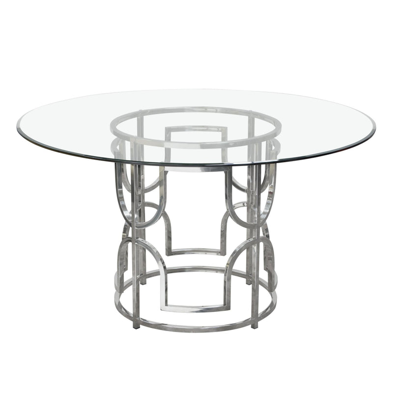 Avalon 54" Round Glass Top Dining Table with Round Stainless Steel Base by Diamond Sofa - Furniture City (CA)l