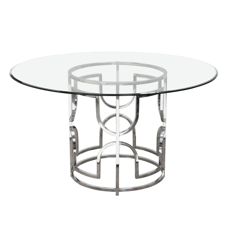 Avalon 54" Round Glass Top Dining Table with Round Stainless Steel Base by Diamond Sofa - Furniture City (CA)l