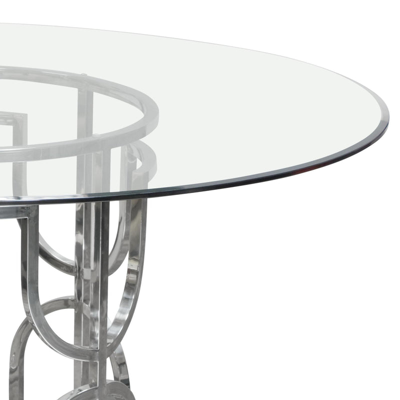 Avalon 54" Round Glass Top Dining Table with Round Stainless Steel Base by Diamond Sofa - Furniture City (CA)l