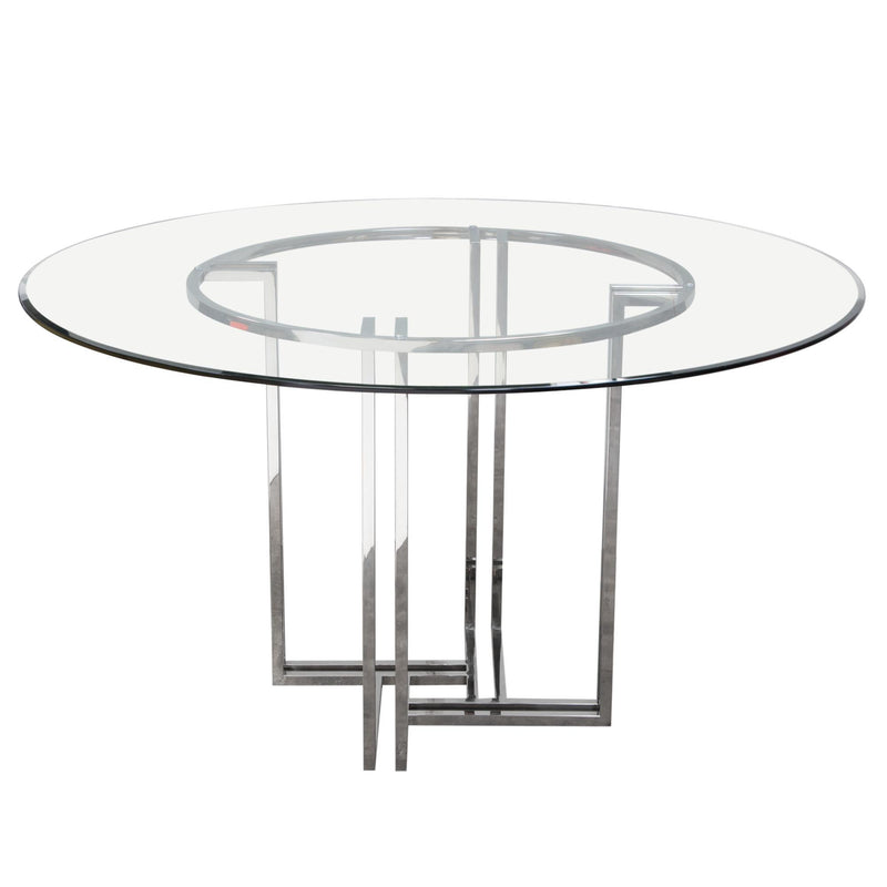 DEKO Polished Stainless Steel Round Dining Table w/ Clear, Tempered Glass Top by Diamond Sofa - Furniture City (CA)l