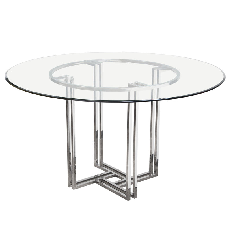 DEKO Polished Stainless Steel Round Dining Table w/ Clear, Tempered Glass Top by Diamond Sofa - Furniture City (CA)l