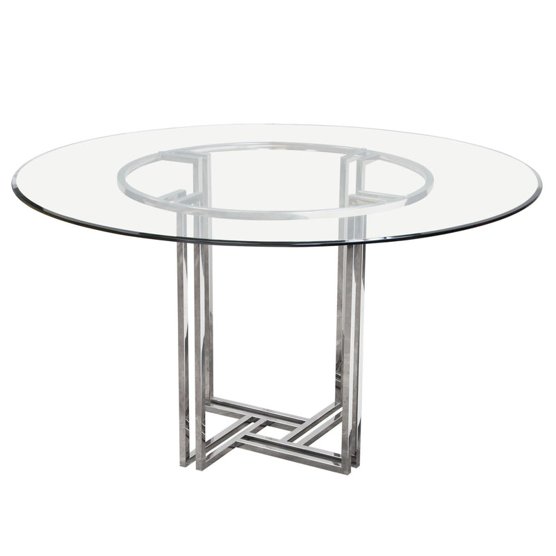 DEKO Polished Stainless Steel Round Dining Table w/ Clear, Tempered Glass Top by Diamond Sofa - Furniture City (CA)l