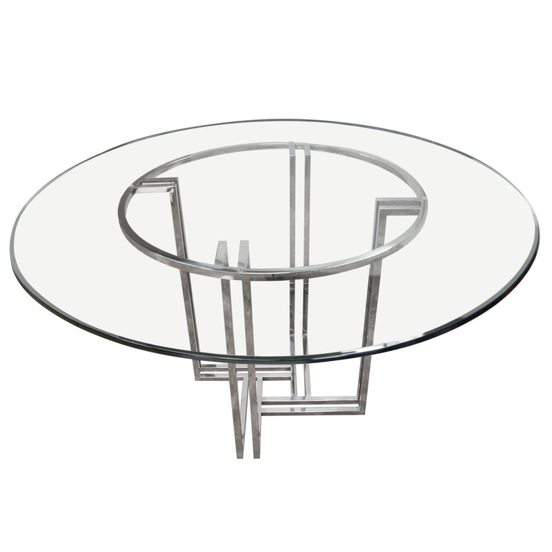 DEKO Polished Stainless Steel Round Dining Table w/ Clear, Tempered Glass Top by Diamond Sofa - Furniture City (CA)l