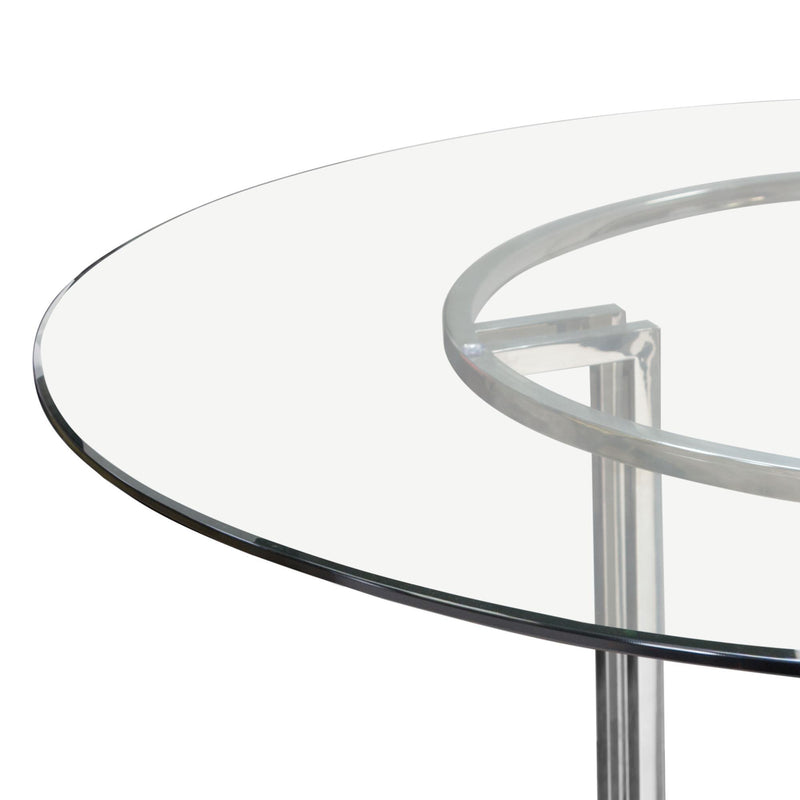 DEKO Polished Stainless Steel Round Dining Table w/ Clear, Tempered Glass Top by Diamond Sofa - Furniture City (CA)l