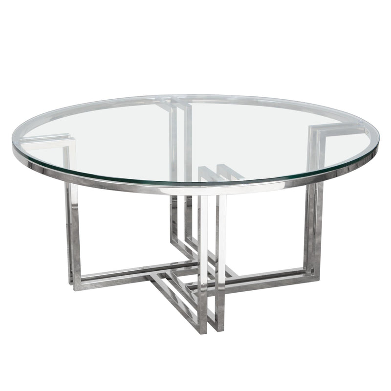 DEKO Polished Stainless Steel Round Cocktail Table w/ Clear, Tempered Glass Top by Diamond Sofa - Furniture City (CA)l