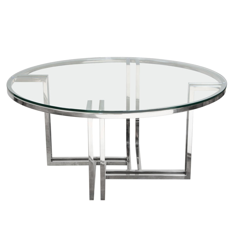DEKO Polished Stainless Steel Round Cocktail Table w/ Clear, Tempered Glass Top by Diamond Sofa - Furniture City (CA)l