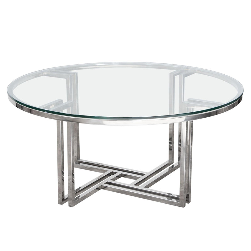 DEKO Polished Stainless Steel Round Cocktail Table w/ Clear, Tempered Glass Top by Diamond Sofa - Furniture City (CA)l