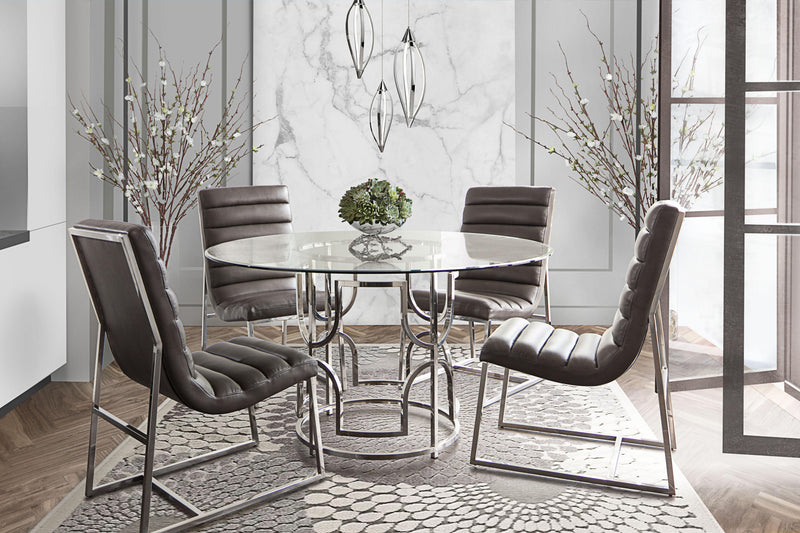 Avalon 54" Round Glass Top Dining Table with Round Stainless Steel Base by Diamond Sofa - Furniture City (CA)l