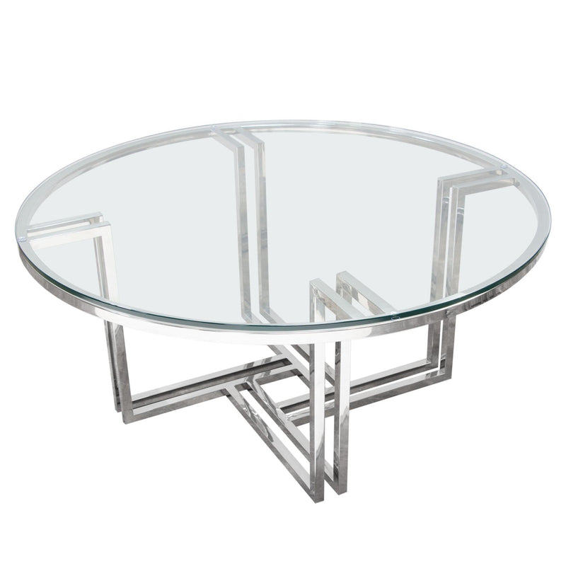 DEKO Polished Stainless Steel Round Cocktail Table w/ Clear, Tempered Glass Top by Diamond Sofa - Furniture City (CA)l