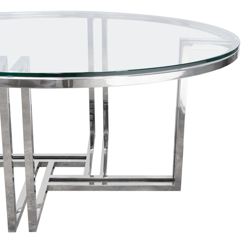 DEKO Polished Stainless Steel Round Cocktail Table w/ Clear, Tempered Glass Top by Diamond Sofa - Furniture City (CA)l