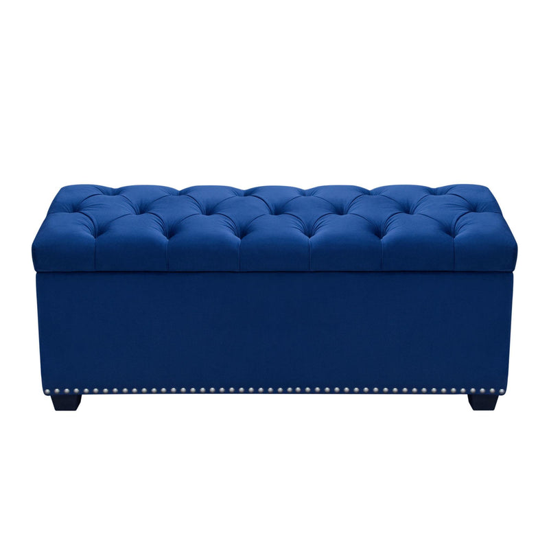 Majestic Tufted Velvet Lift-Top Storage Trunk w/ Nail Head Accent by Diamond Sofa - Royal Blue Velvet - Furniture City (CA)l