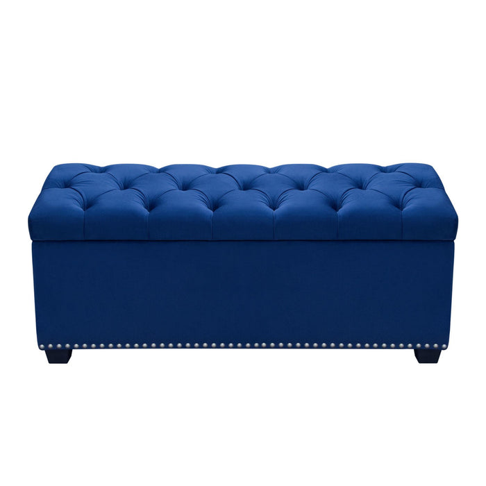 Majestic Tufted Velvet Lift-Top Storage Trunk w/ Nail Head Accent by Diamond Sofa - Royal Blue Velvet