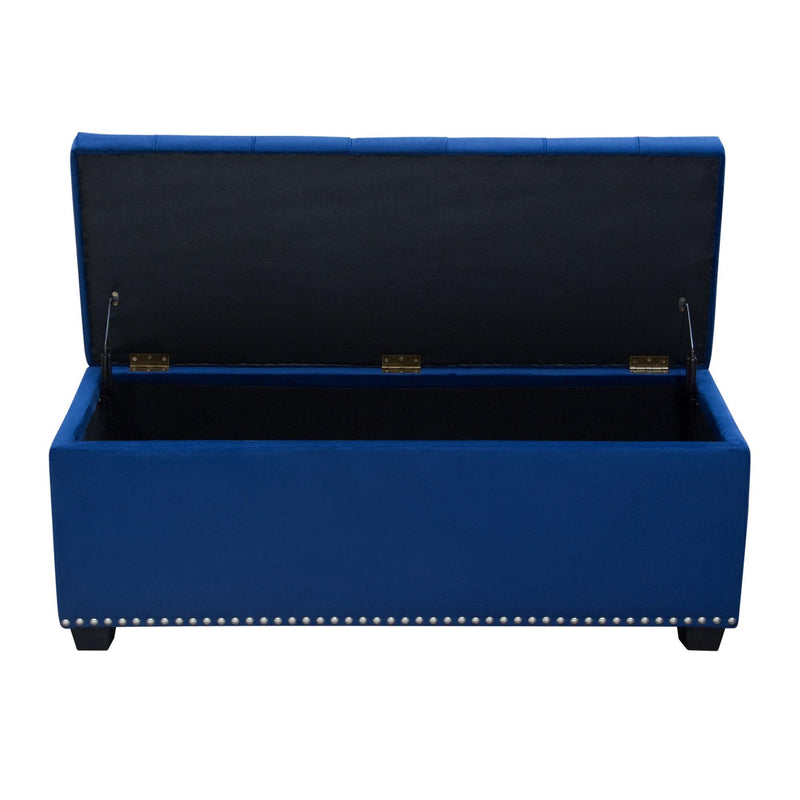 Majestic Tufted Velvet Lift-Top Storage Trunk w/ Nail Head Accent by Diamond Sofa - Royal Blue Velvet - Furniture City (CA)l