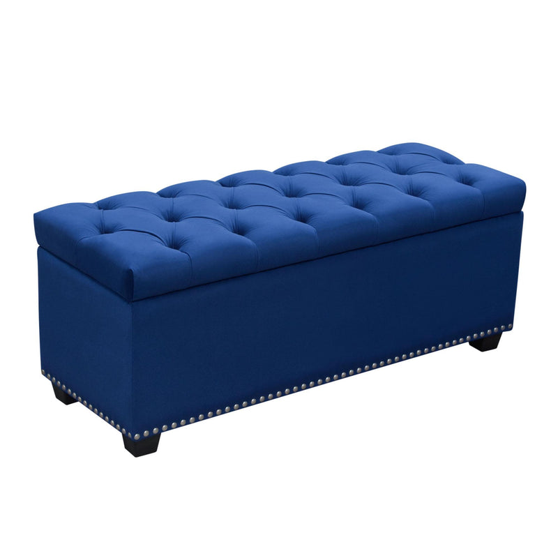 Majestic Tufted Velvet Lift-Top Storage Trunk w/ Nail Head Accent by Diamond Sofa - Royal Blue Velvet - Furniture City (CA)l