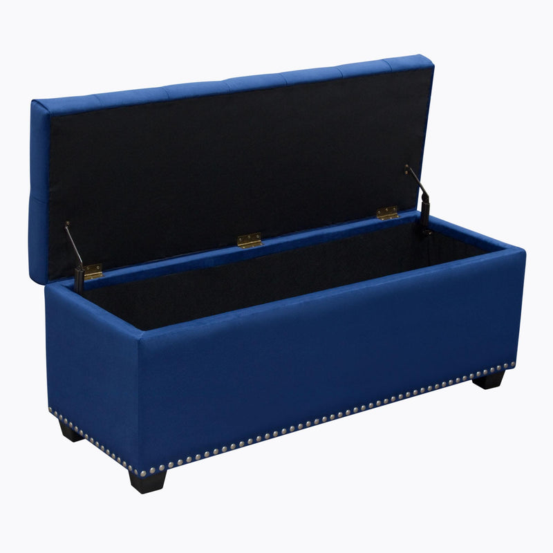 Majestic Tufted Velvet Lift-Top Storage Trunk w/ Nail Head Accent by Diamond Sofa - Royal Blue Velvet - Furniture City (CA)l