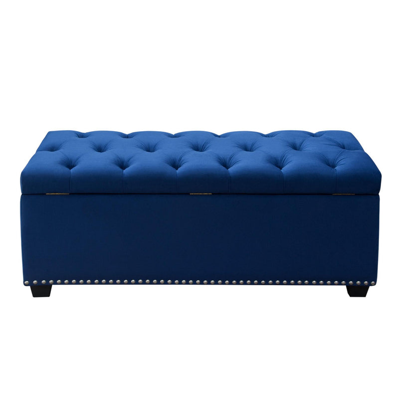 Majestic Tufted Velvet Lift-Top Storage Trunk w/ Nail Head Accent by Diamond Sofa - Royal Blue Velvet - Furniture City (CA)l