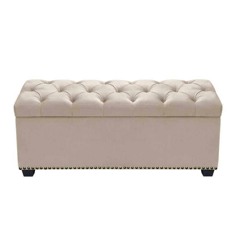 Majestic Tufted Velvet Lift-Top Storage Trunk w/ Nail Head Accent by Diamond Sofa - Tan Velvet - Furniture City (CA)l