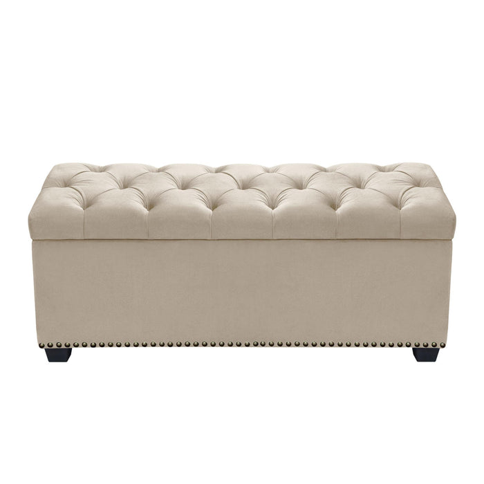 Majestic Tufted Velvet Lift-Top Storage Trunk w/ Nail Head Accent by Diamond Sofa - Tan Velvet